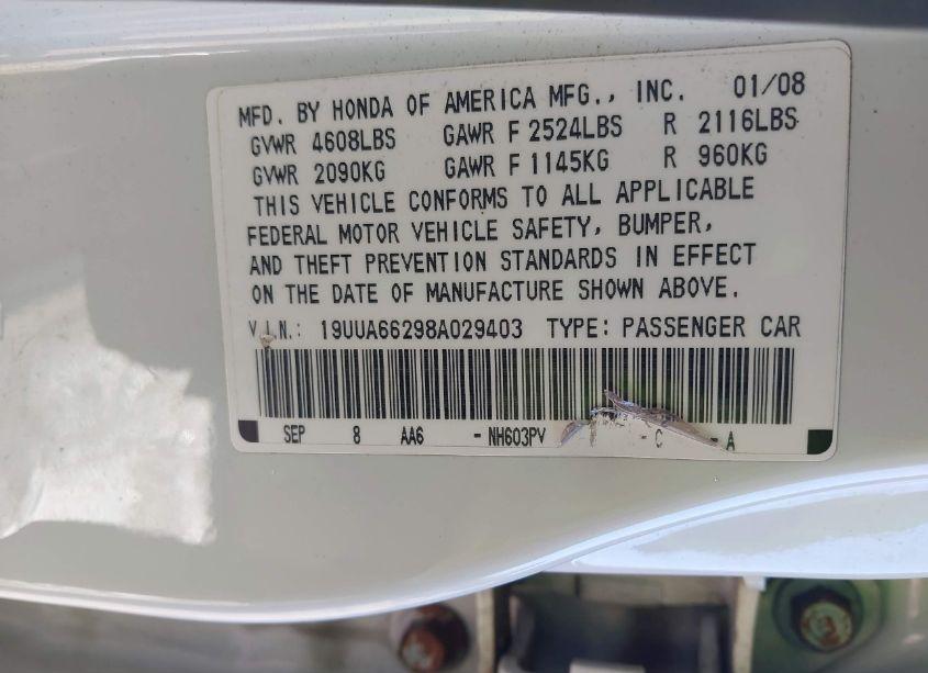 Photo 9 of 2008 Acura Tl 3.2 (VIN 19UUA66298A029403)