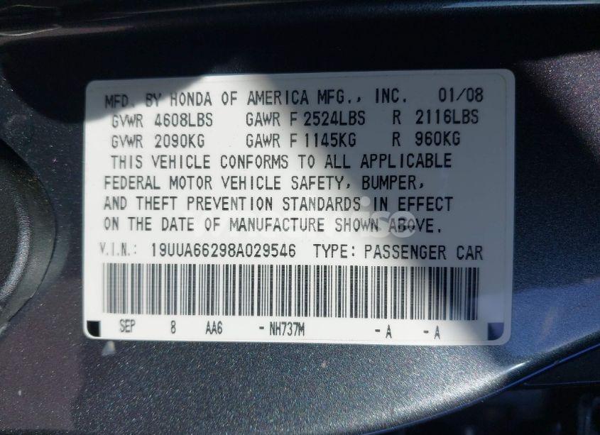 Photo 9 of 2008 Acura Tl 3.2 (VIN 19UUA66298A029546)