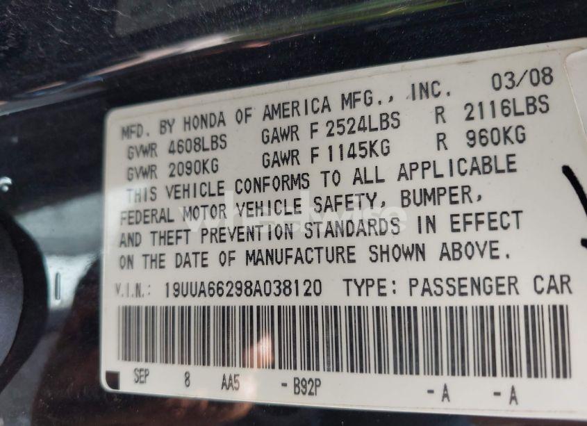 Photo 9 of 2008 Acura Tl 3.2 (VIN 19UUA66298A038120)