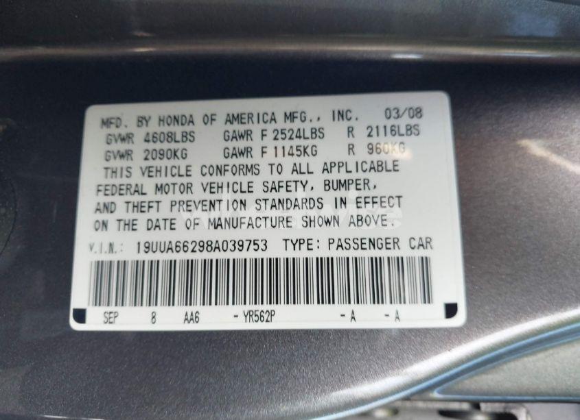 Photo 9 of 2008 Acura Tl 3.2 (VIN 19UUA66298A039753)