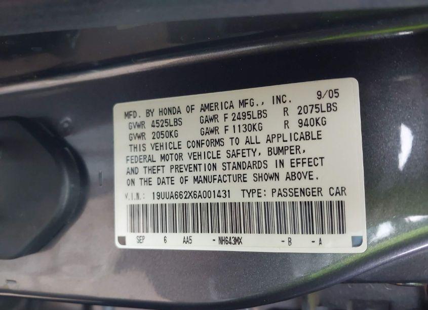 Photo 9 of 2006 Acura Tl (VIN 19UUA662X6A001431)
