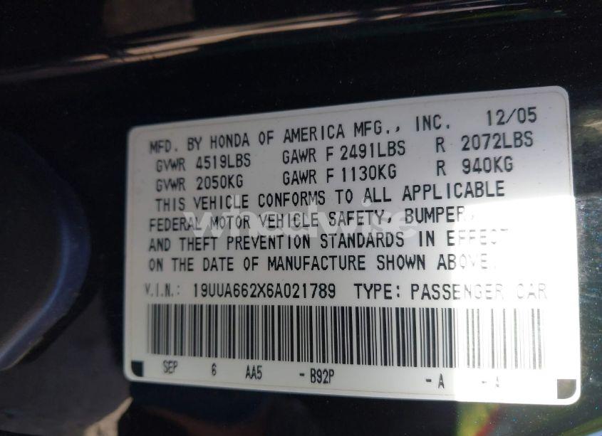 Photo 9 of 2006 Acura Tl (VIN 19UUA662X6A021789)