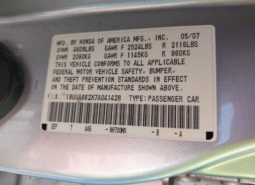 Photo 9 of 2007 Acura Tl 3.2 (VIN 19UUA662X7A041428)