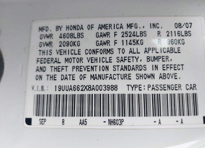 Photo 9 of 2008 Acura Tl 3.2 (VIN 19UUA662X8A003988)