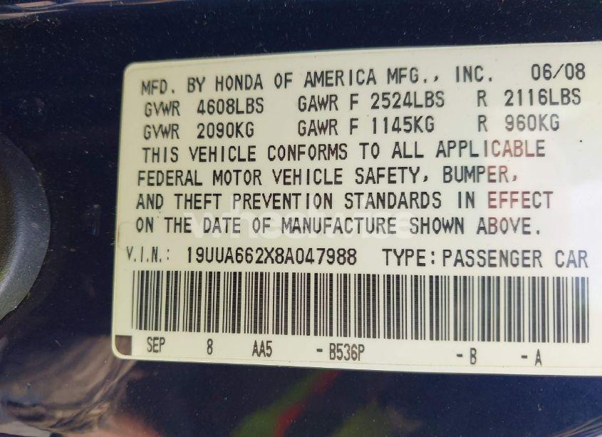 Photo 9 of 2008 Acura Tl 3.2 (VIN 19UUA662X8A047988)