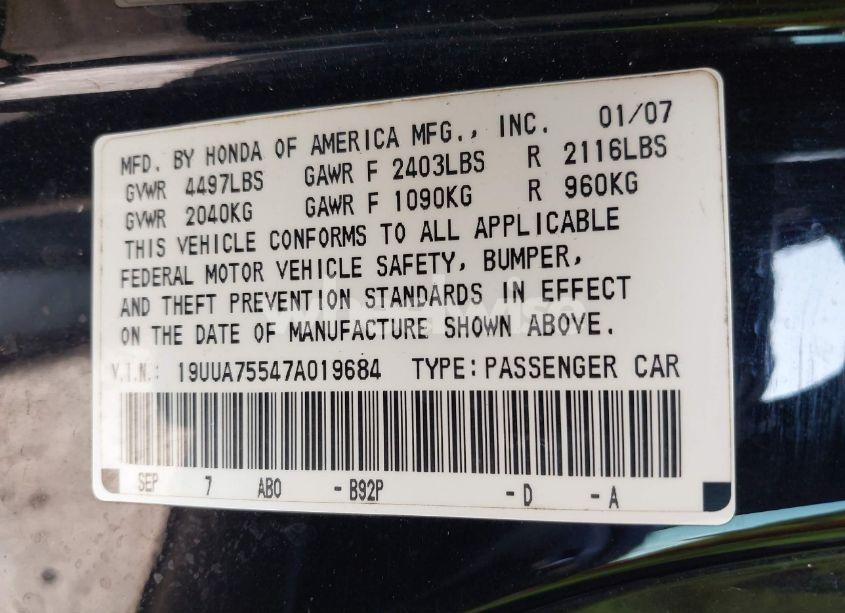 Photo 9 of 2007 Acura Tl TYPE S (VIN 19UUA75547A019684)