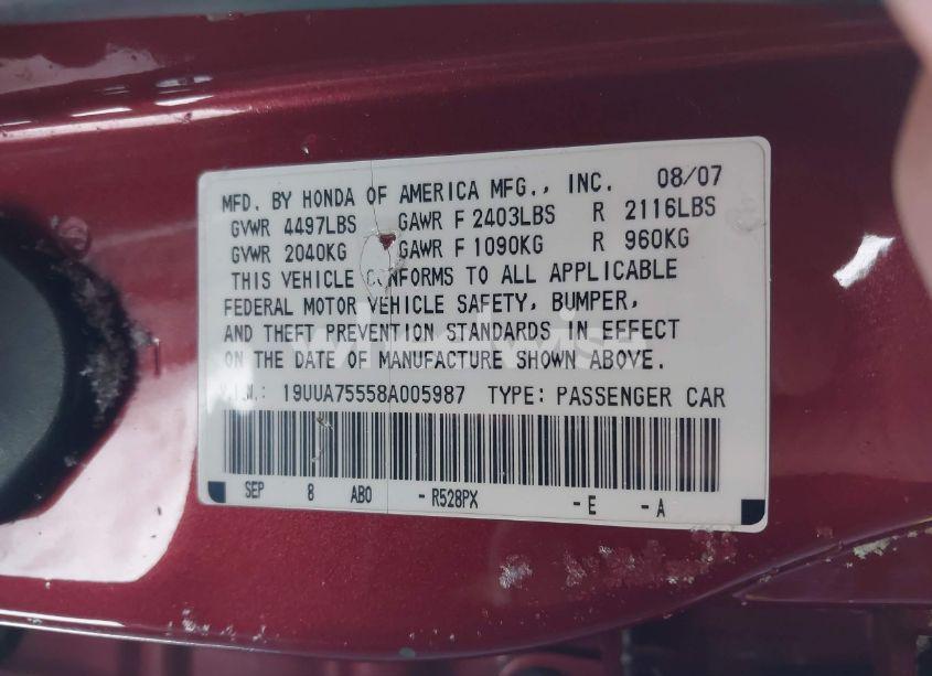 Photo 9 of 2008 Acura Tl TYPE S (VIN 19UUA75558A005987)