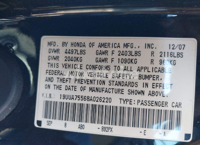 Photo 9 of 2008 Acura Tl TYPE S (VIN 19UUA75568A026220)