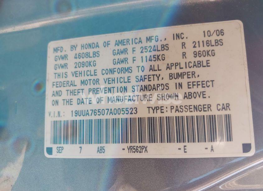 Photo 9 of 2007 Acura Tl TYPE S (VIN 19UUA76507A005523)