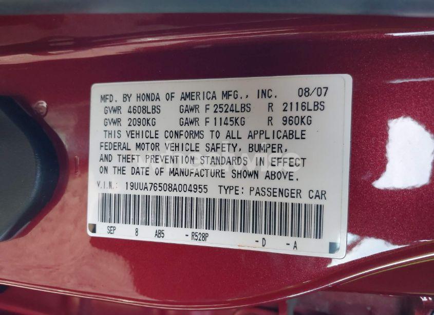 Photo 9 of 2008 Acura Tl TYPE S (VIN 19UUA76508A004955)