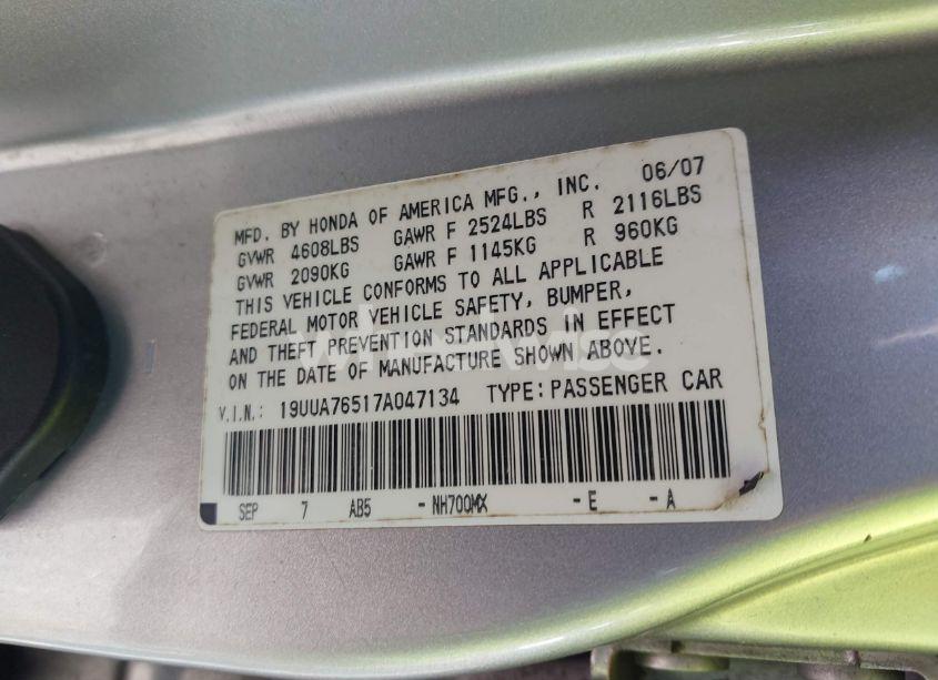 Photo 9 of 2007 Acura Tl TYPE S (VIN 19UUA76517A047134)