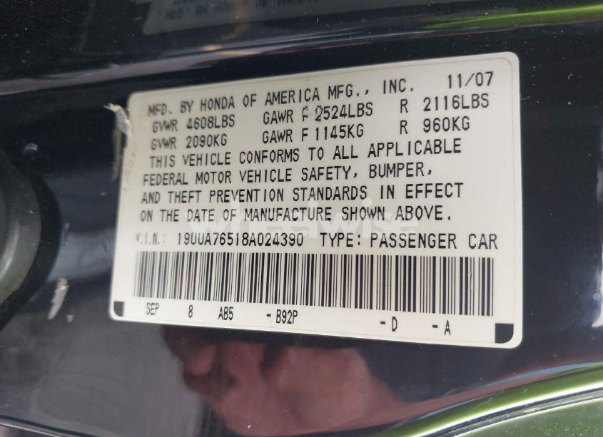 Photo 9 of 2008 Acura Tl TYPE S (VIN 19UUA76518A024390)