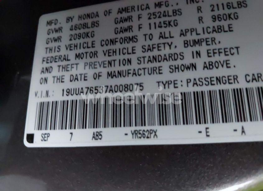 Photo 9 of 2007 Acura Tl TYPE S (VIN 19UUA76537A008075)