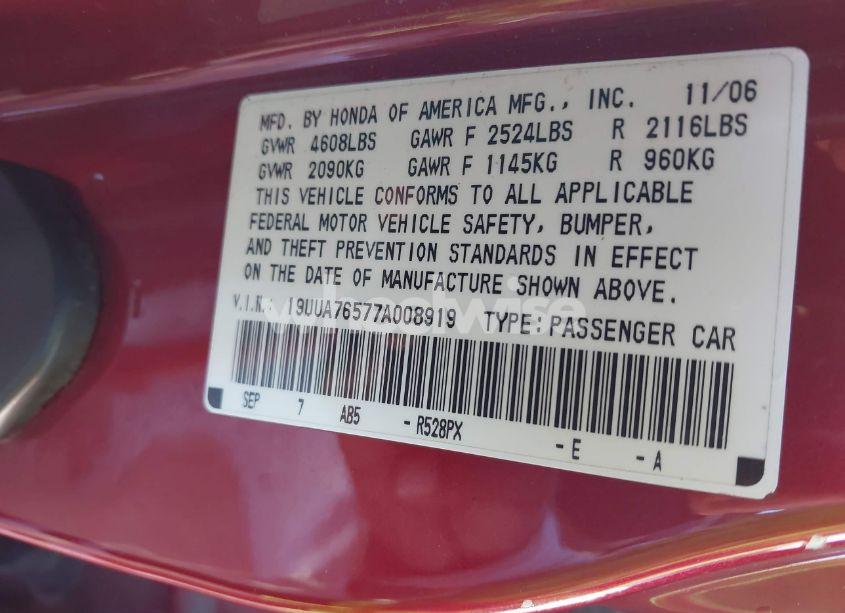 Photo 9 of 2007 Acura Tl TYPE S (VIN 19UUA76577A008919)