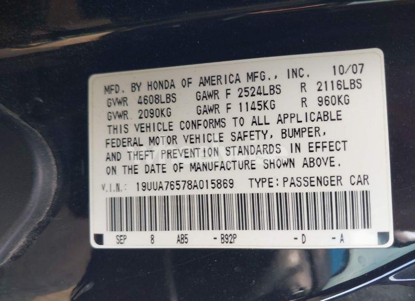 Photo 9 of 2008 Acura Tl TYPE S (VIN 19UUA76578A015869)