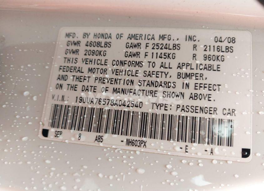 Photo 9 of 2008 Acura Tl TYPE S (VIN 19UUA76578A042540)