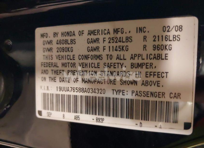 Photo 9 of 2008 Acura Tl TYPE S (VIN 19UUA76588A034320)