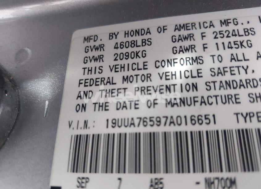 Photo 9 of 2007 Acura Tl TYPE S (VIN 19UUA76597A016651)