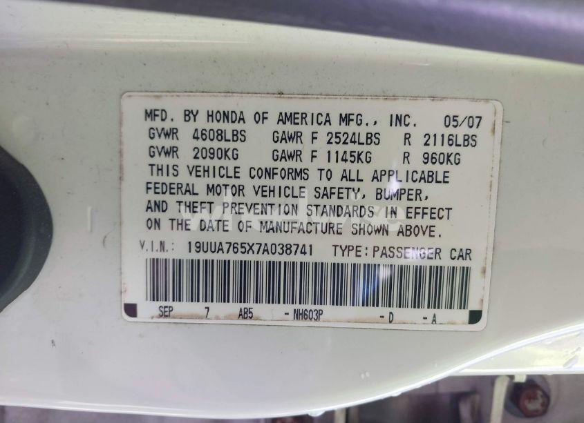 Photo 9 of 2007 Acura Tl TYPE S (VIN 19UUA765X7A038741)