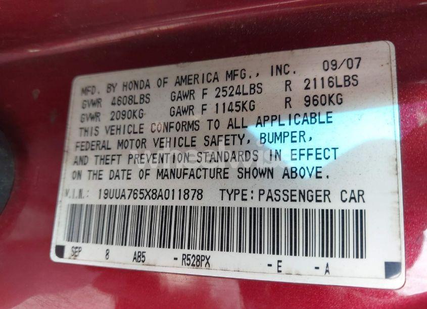 Photo 9 of 2008 Acura Tl TYPE S (VIN 19UUA765X8A011878)