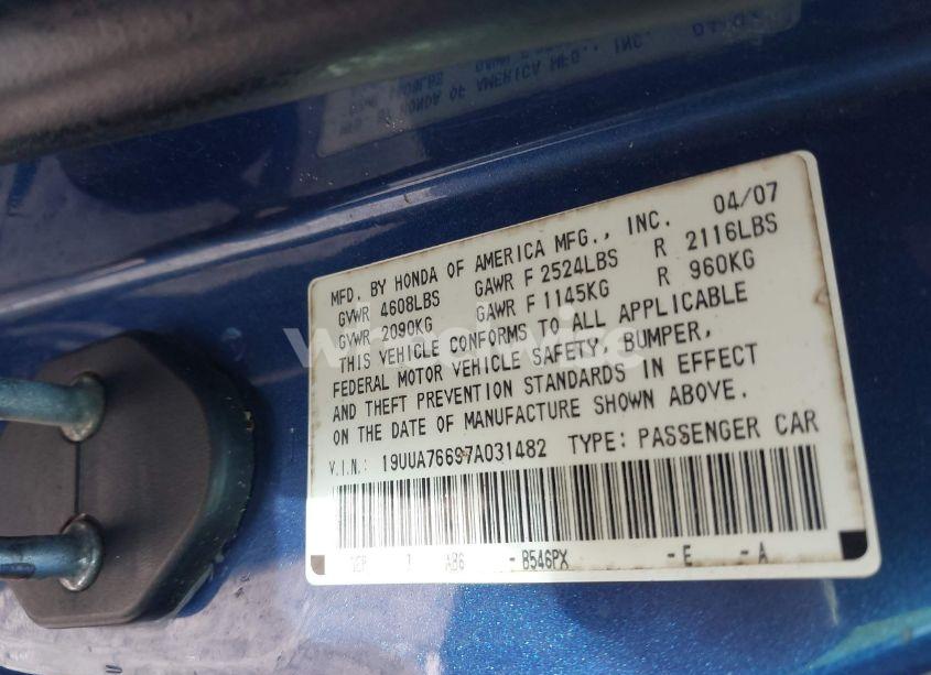 Photo 9 of 2007 Acura Tl TYPE S (VIN 19UUA76697A031482)