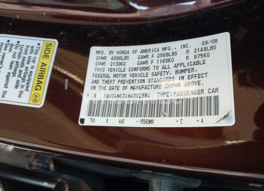 Photo 9 of 2009 Acura Tl 3.5 (VIN 19UUA86249A002994)