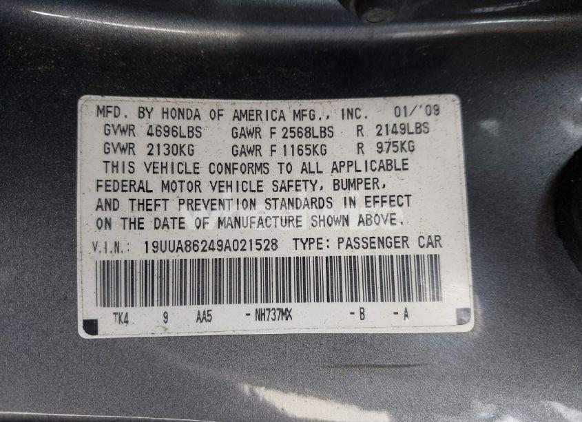 Photo 9 of 2009 Acura Tl 3.5 (VIN 19UUA86249A021528)