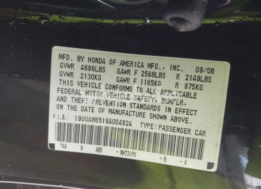 Photo 9 of 2009 Acura Tl 3.5 (VIN 19UUA86519A004924)