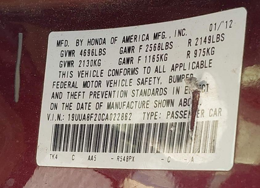 Photo 9 of 2012 Acura Tl 3.5 (VIN 19UUA8F20CA022862)