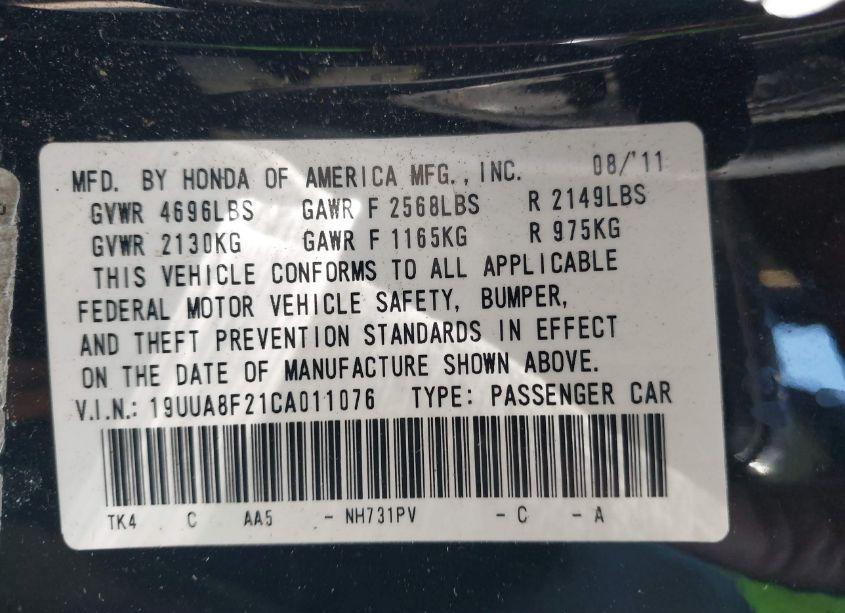 Photo 9 of 2012 Acura Tl 3.5 (VIN 19UUA8F21CA011076)