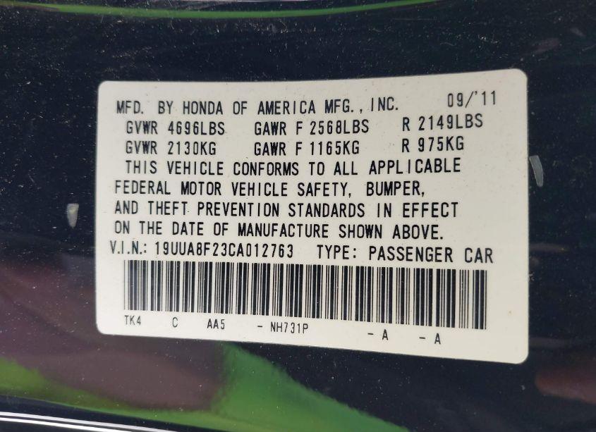 Photo 9 of 2012 Acura Tl 3.5 (VIN 19UUA8F23CA012763)