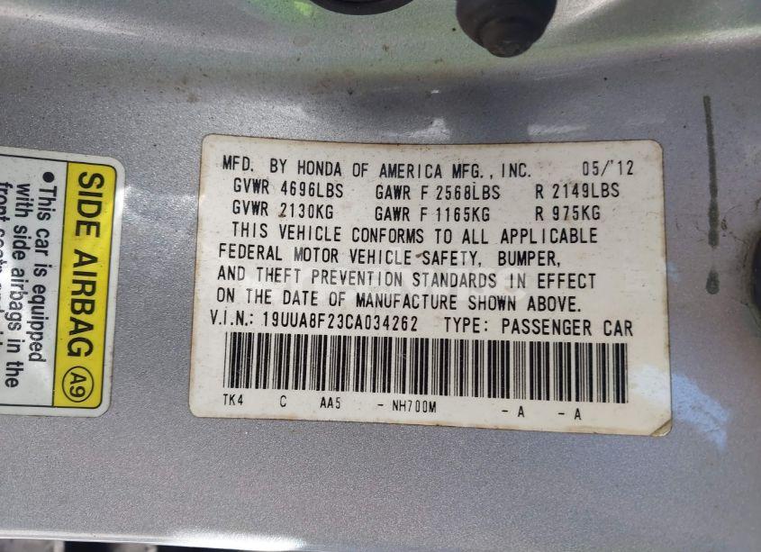 Photo 9 of 2012 Acura Tl 3.5 (VIN 19UUA8F23CA034262)