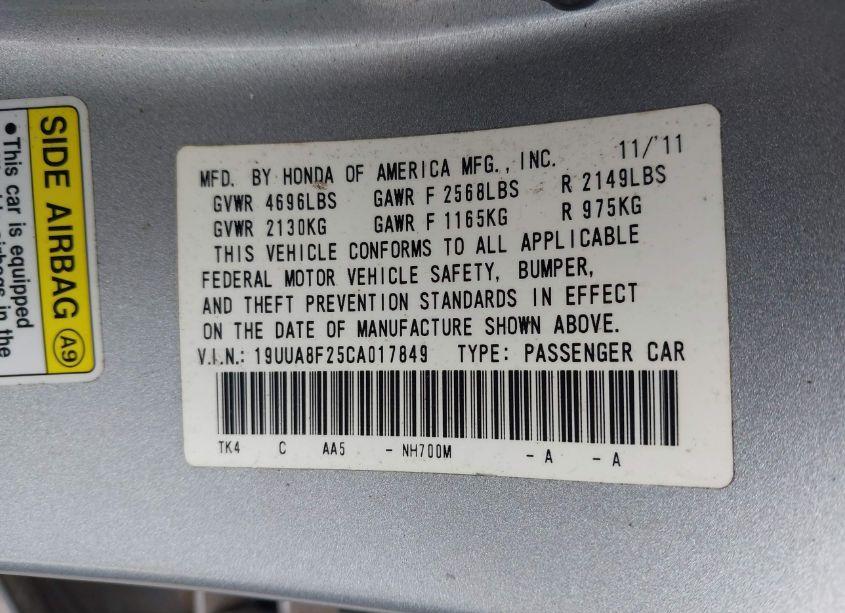 Photo 9 of 2012 Acura Tl 3.5 (VIN 19UUA8F25CA017849)