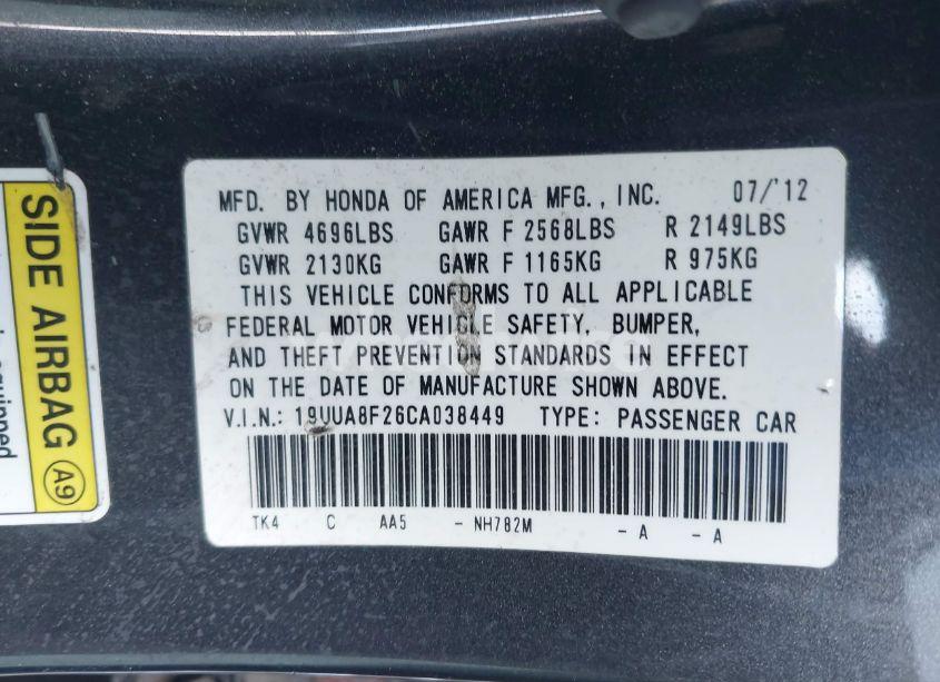 Photo 9 of 2012 Acura Tl 3.5 (VIN 19UUA8F26CA038449)
