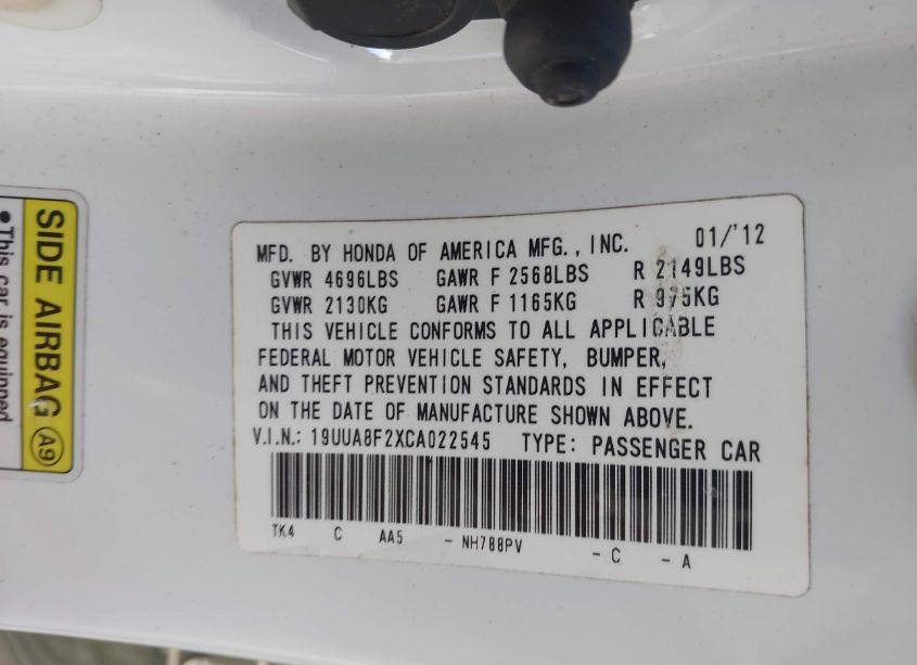 Photo 9 of 2012 Acura Tl 3.5 (VIN 19UUA8F2XCA022545)