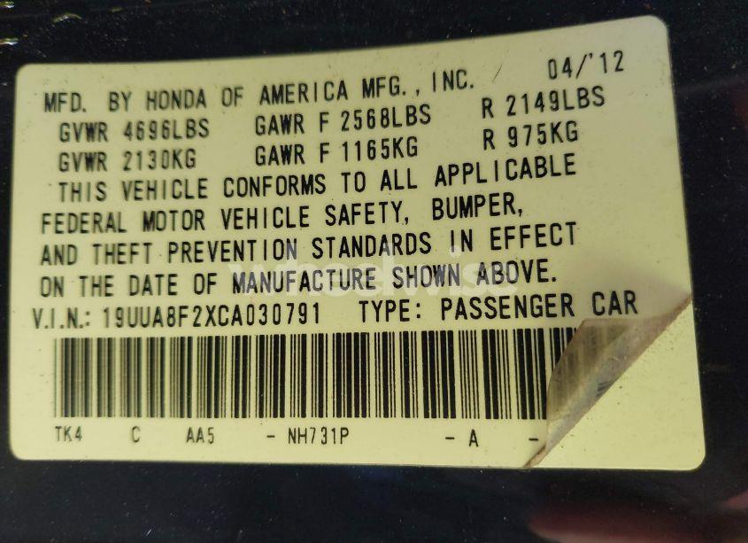 Photo 9 of 2012 Acura Tl 3.5 (VIN 19UUA8F2XCA030791)