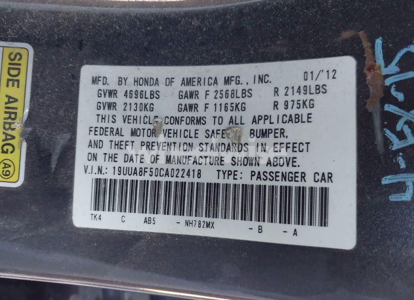 Photo 9 of 2012 Acura Tl 3.5 (VIN 19UUA8F50CA022418)