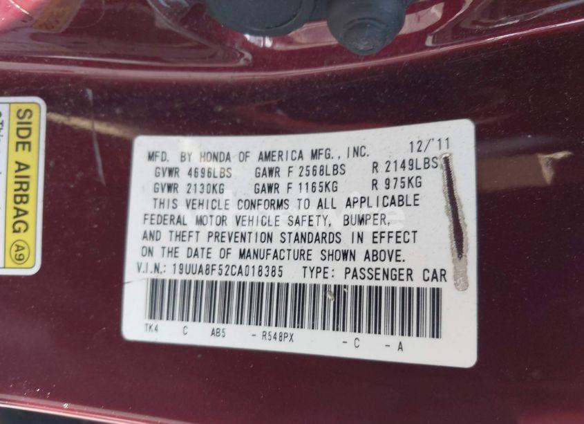 Photo 9 of 2012 Acura Tl 3.5 (VIN 19UUA8F52CA018385)