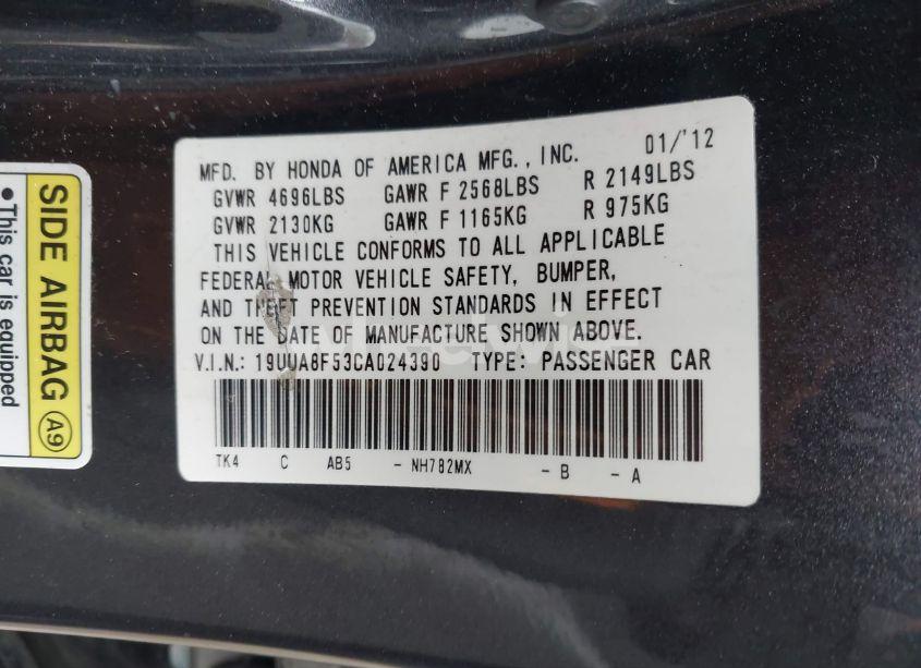 Photo 9 of 2012 Acura Tl 3.5 (VIN 19UUA8F53CA024390)