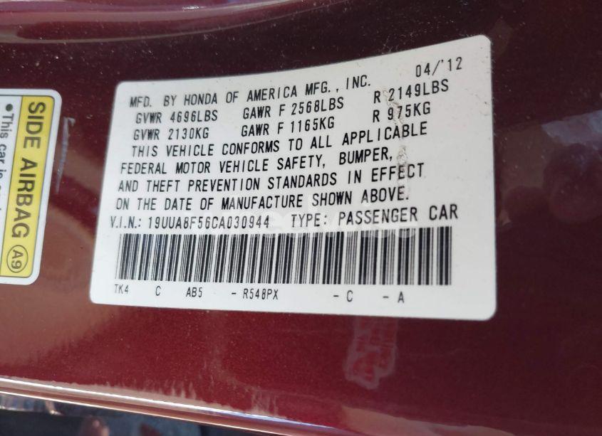 Photo 9 of 2012 Acura Tl 3.5 (VIN 19UUA8F56CA030944)