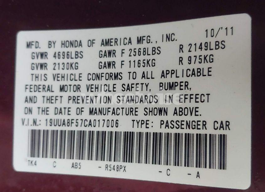 Photo 9 of 2012 Acura Tl 3.5 (VIN 19UUA8F57CA017006)
