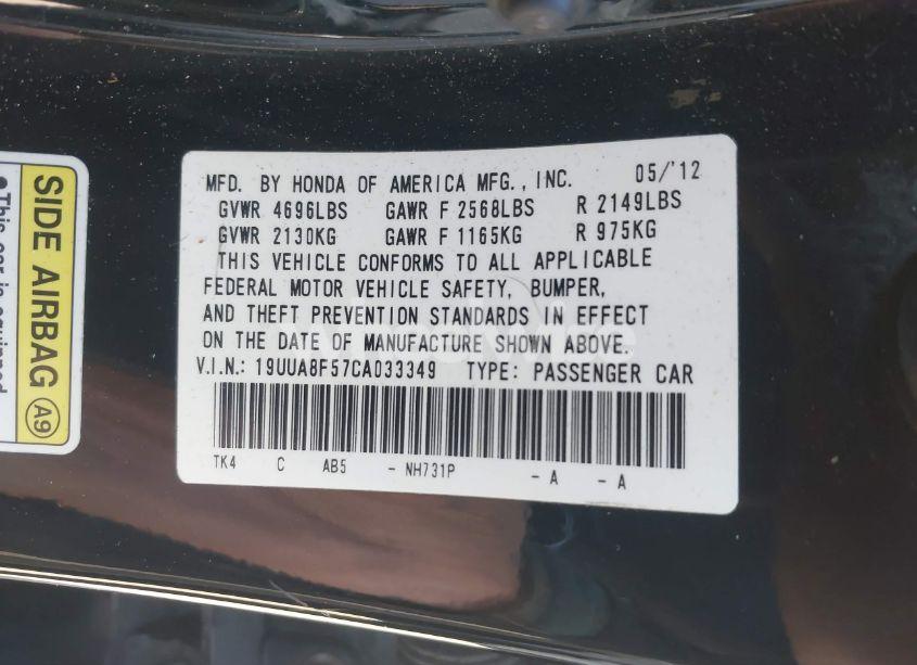 Photo 9 of 2012 Acura Tl 3.5 (VIN 19UUA8F57CA033349)