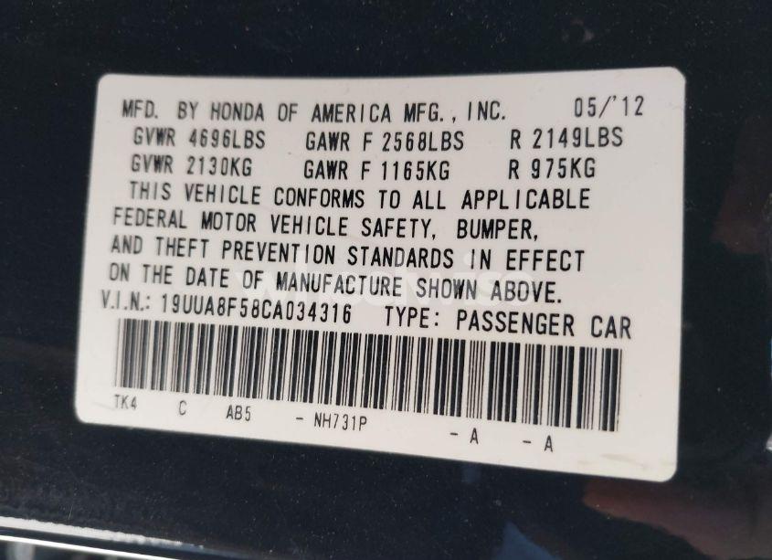 Photo 9 of 2012 Acura Tl 3.5 (VIN 19UUA8F58CA034316)