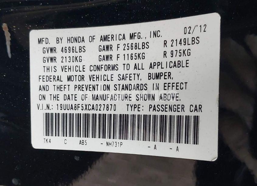 Photo 9 of 2012 Acura Tl 3.5 (VIN 19UUA8F5XCA027870)