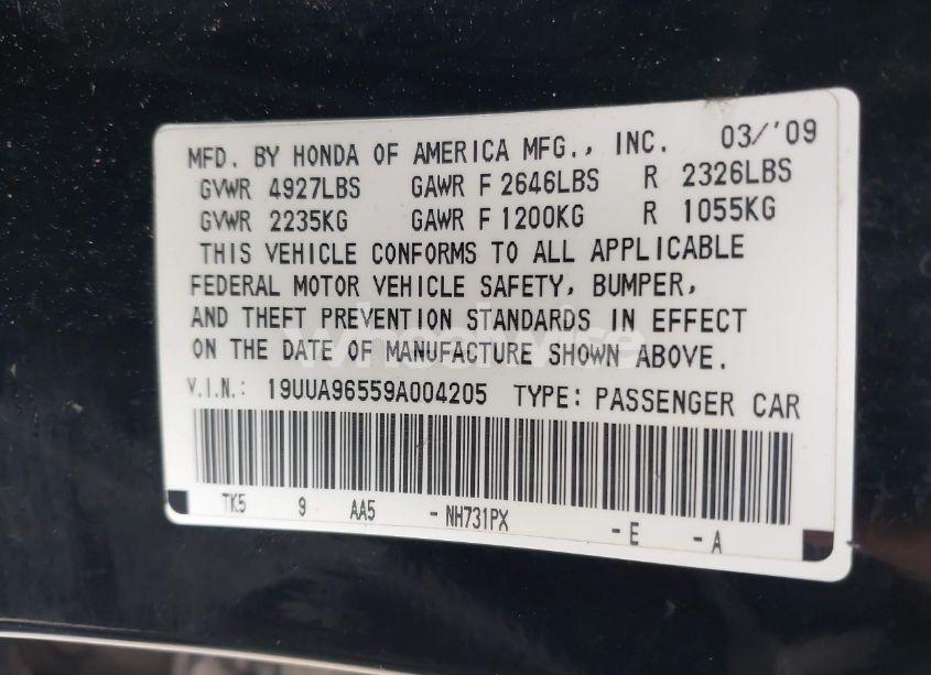 Photo 9 of 2009 Acura Tl 3.7/TECH HPT (VIN 19UUA96559A004205)