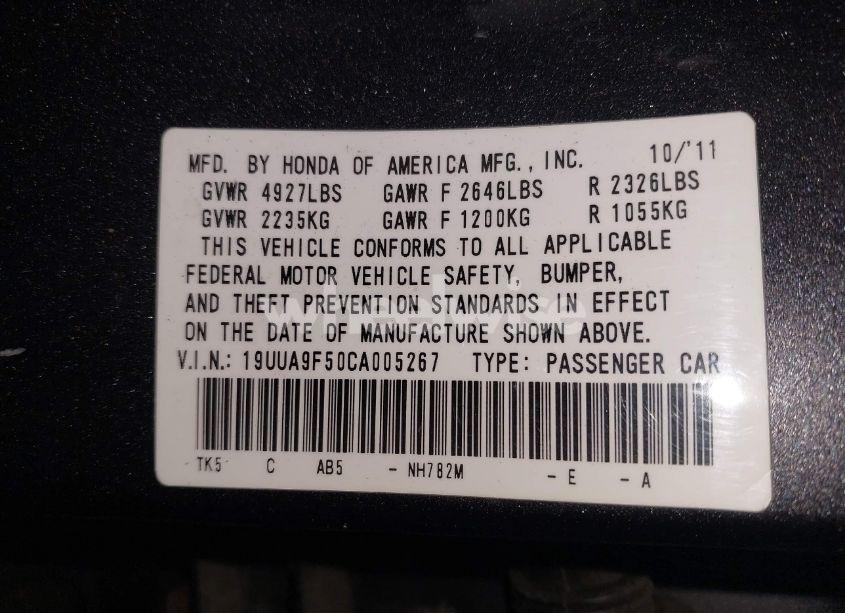 Photo 9 of 2012 Acura Tl 3.7 (VIN 19UUA9F50CA005267)