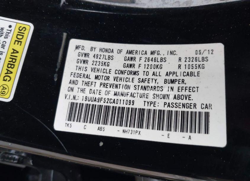 Photo 9 of 2012 Acura Tl 3.7 (VIN 19UUA9F52CA011099)