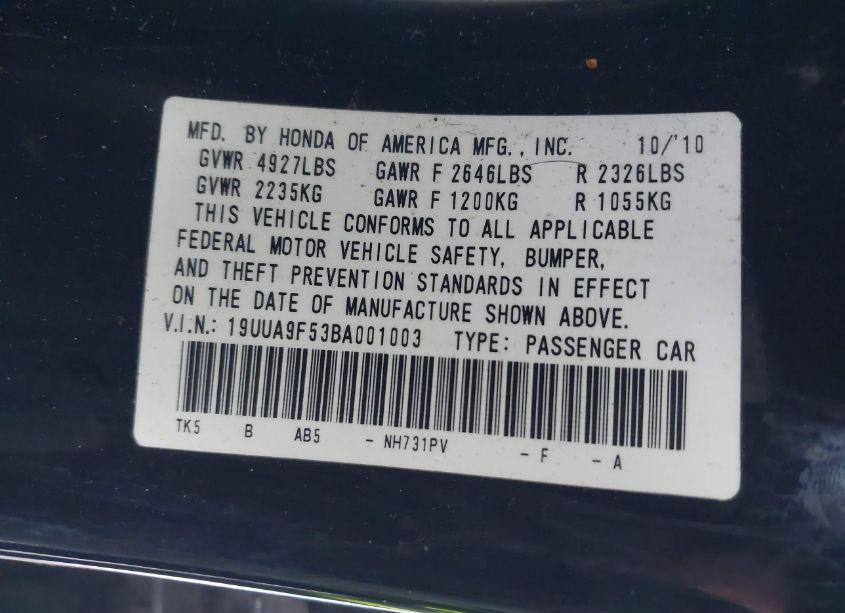 Photo 9 of 2011 Acura Tl 3.7 (VIN 19UUA9F53BA001003)
