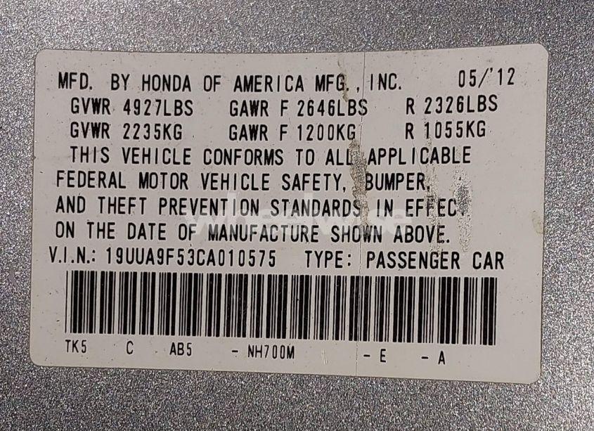 Photo 9 of 2012 Acura Tl 3.7 (VIN 19UUA9F53CA010575)