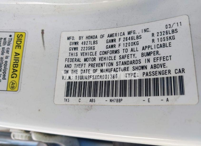 Photo 9 of 2012 Acura Tl 3.7 (VIN 19UUA9F5XCA001386)